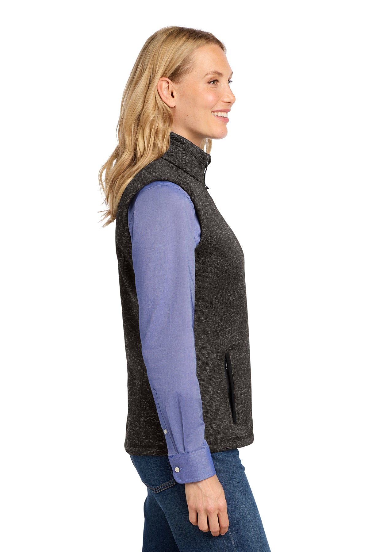 Heather Black Port Authority Sweater Fleece Vest ~ Ladies