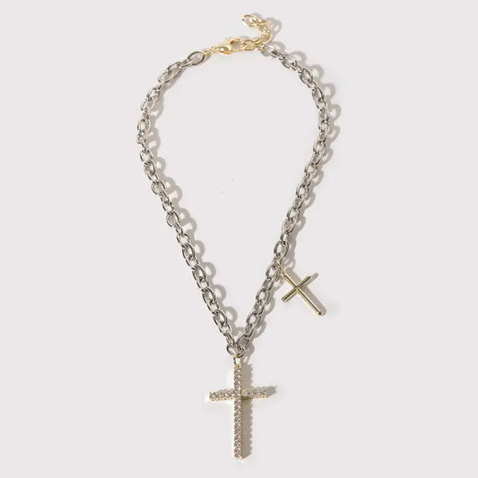 Rope Chain Cz Pave Cross Necklace
