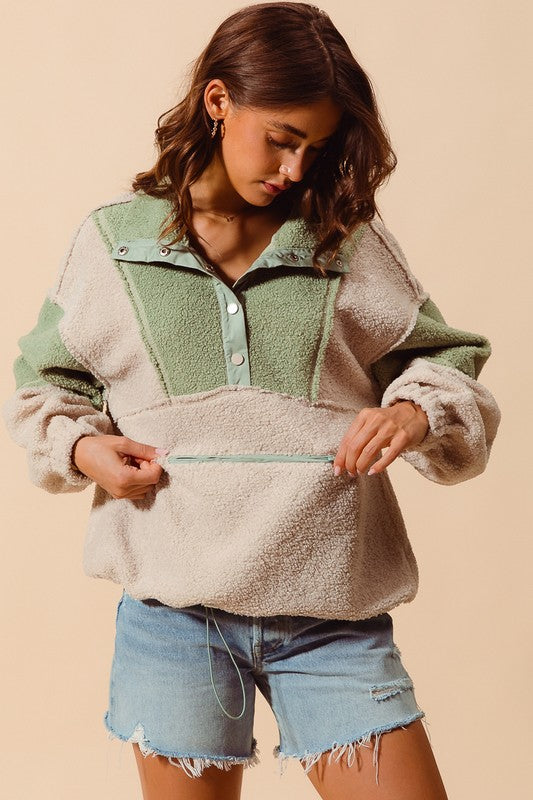 Colorblock Sherpa Pullover