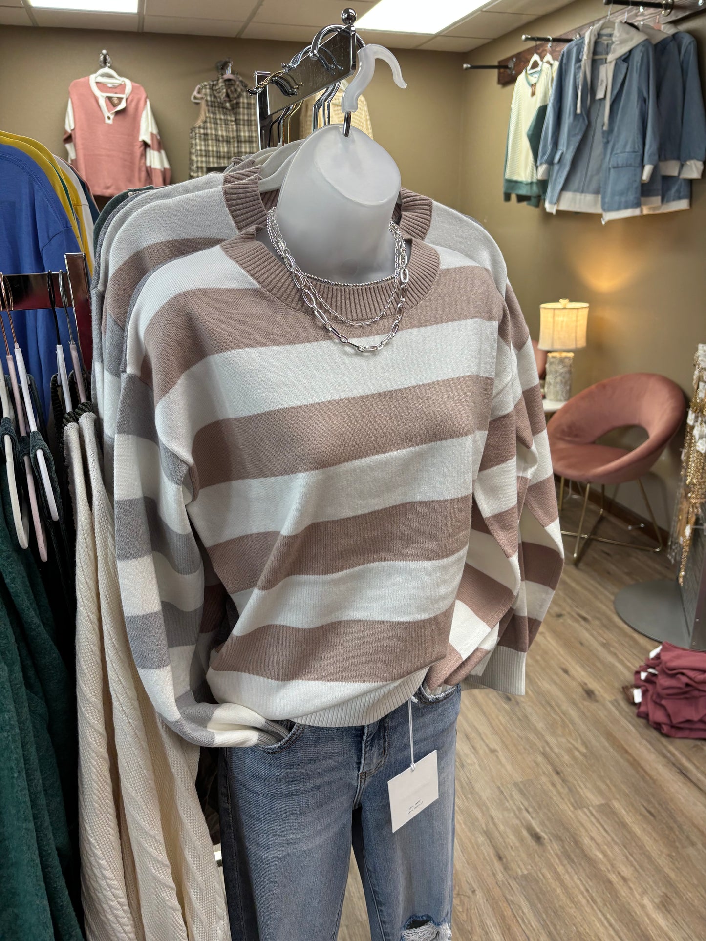 Taupe/Grey Color Block Stripe Sweater