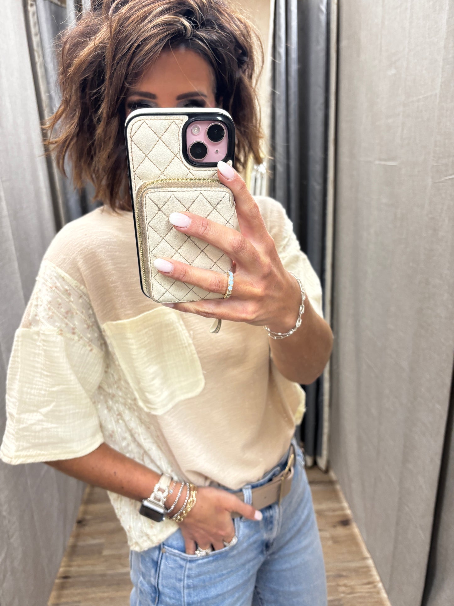 Taupe Mixed Floral Knit Top