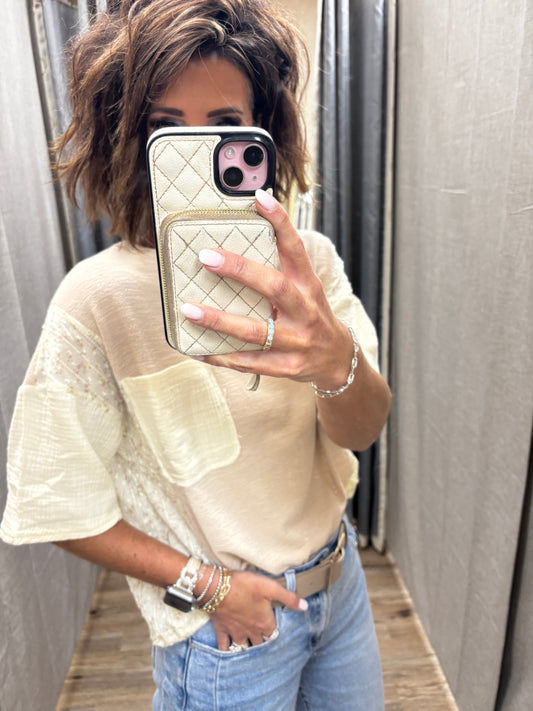 Taupe Mixed Floral Knit Top