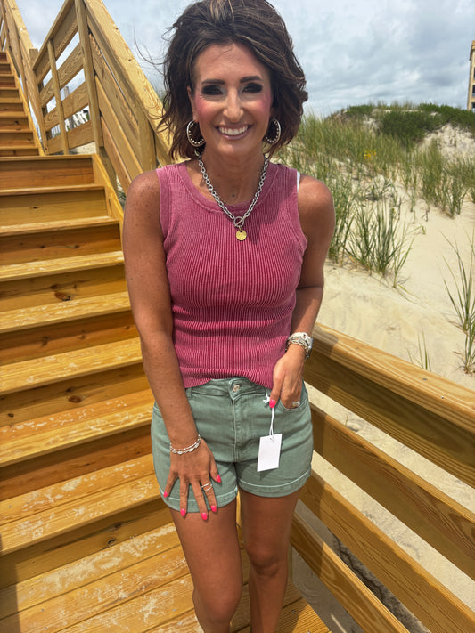 Cabernet Washed Ribbed Tank