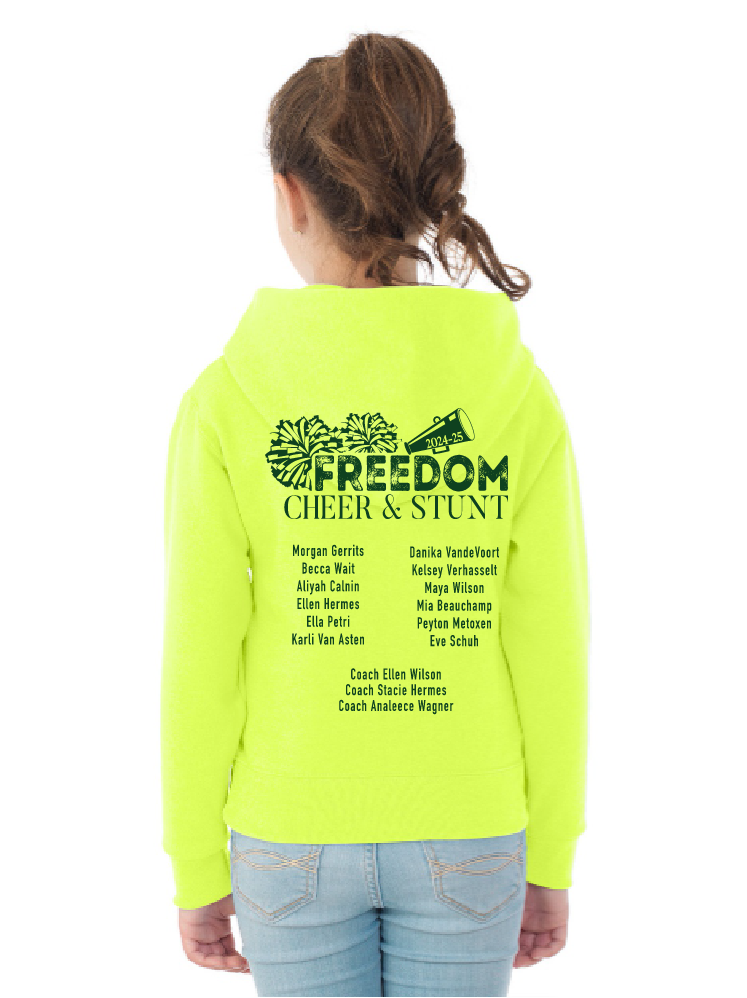 Freedom Cheer and Stunt Safety Green JERZEES NuBlend Youth Hooded Sweatshirt~ Youth