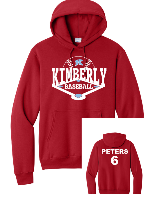 Kimberly Baseball Port & Company Red Hoodie~ Youth and Adult Sizes ~ Can be Personalized