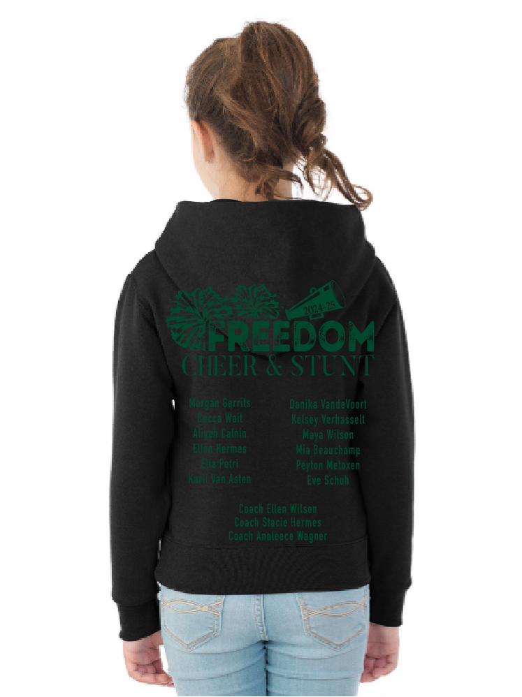 Freedom Cheer and Stunt Black JERZEES NuBlend Youth Hooded Sweatshirt~ Youth