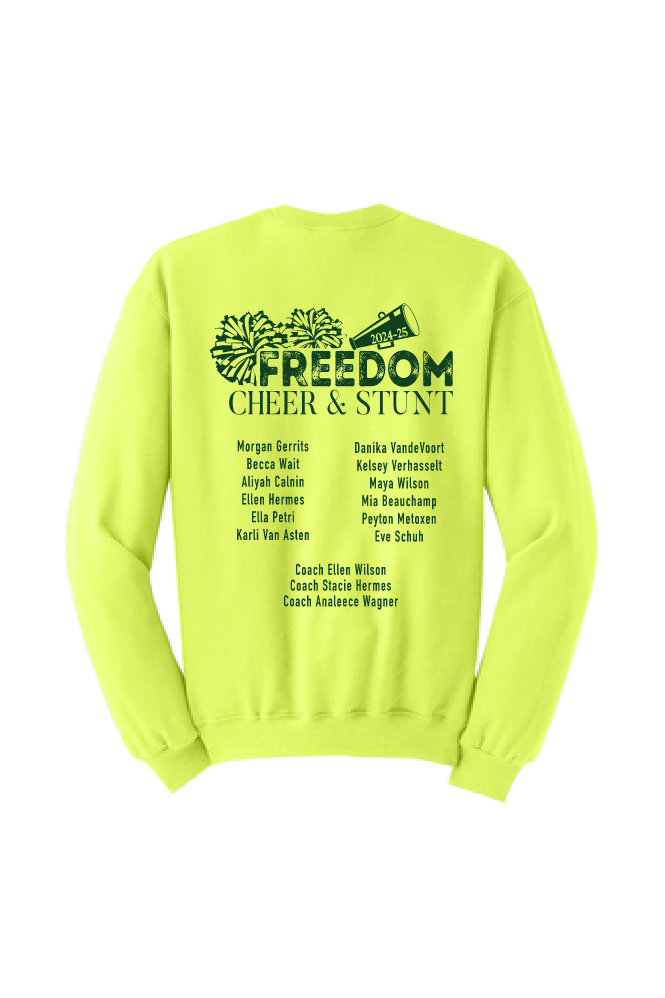 Freedom Cheer and Stunt Safety Green Jerzees NuBlend Crewneck Sweatshirt~ Unisex