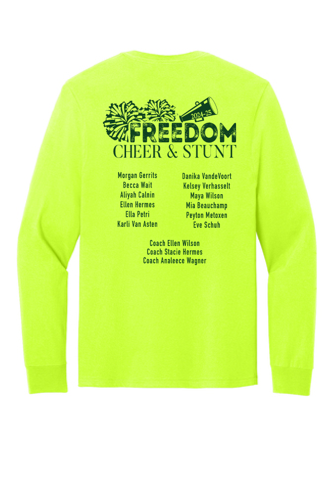 Freedom Cheer and Stunt Safety Green JERZEES DRI-POWER Youth Long Sleeve ~ Youth