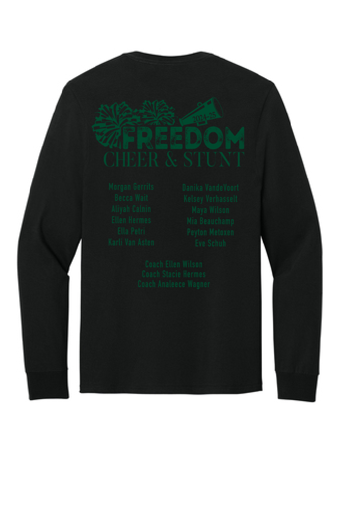 Freedom Cheer and Stunt Black Jerzees Dri-Power 50/50 Cotton/Poly Long Sleeve~Unisex