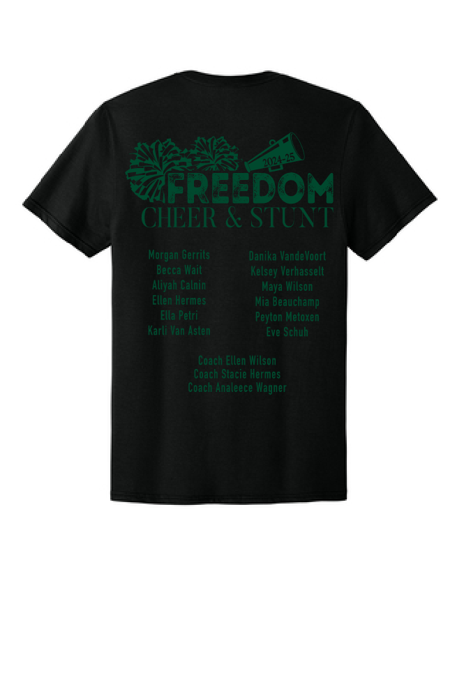 Freedom Cheer and Stunt Black Jerzees Dri-Power 50/50 Cotton/Poly T-Shirt~ Youth