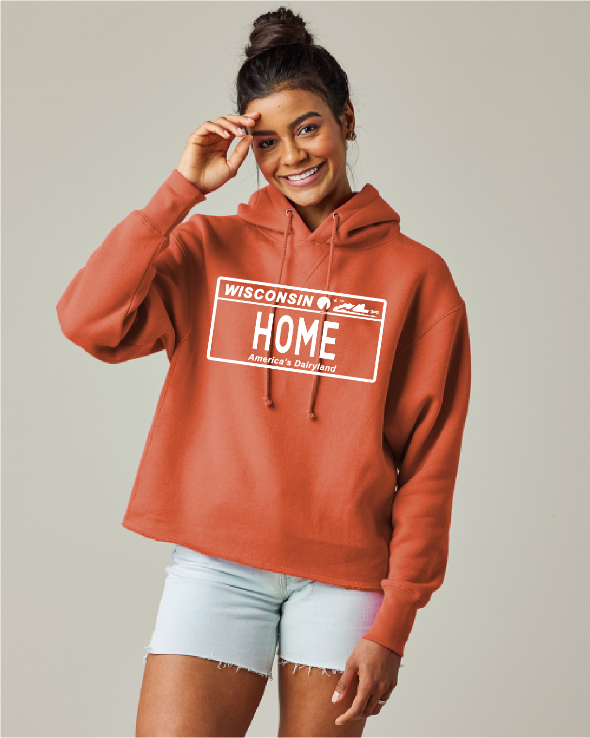 Baked Clay Enza Raw Edge Boxy Hoodie in Wisconsin Designs