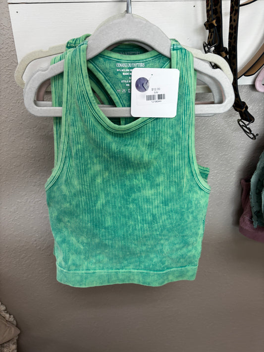 Kelly Green Ribbed High Neck Cropped Tank