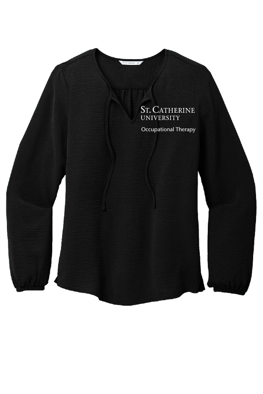 Port Authority® Women's Textured Crepe Black Blouse ~ Ladies