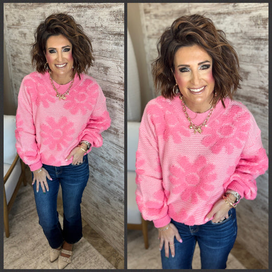 Pink Textured Floral Sweater
