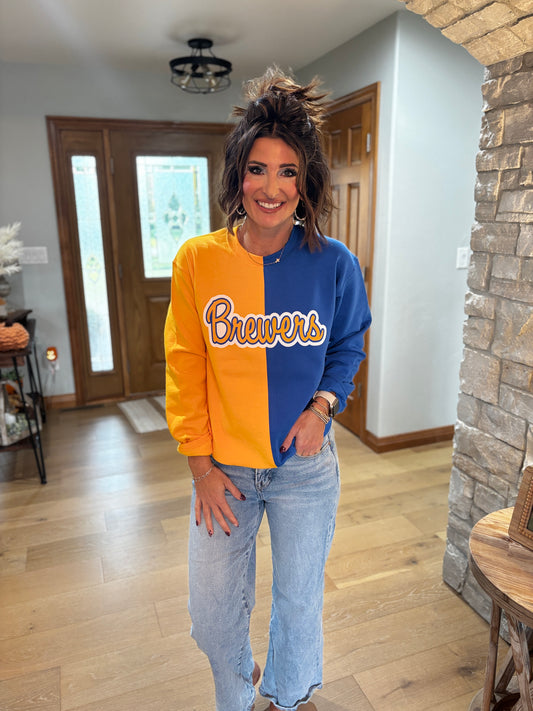 Brewers Two Tone Exclusive Gildan Gold/Royal Crew ~ Horizontal Print **Another round, these will not be in my hands until Wednesday 10/28/26**