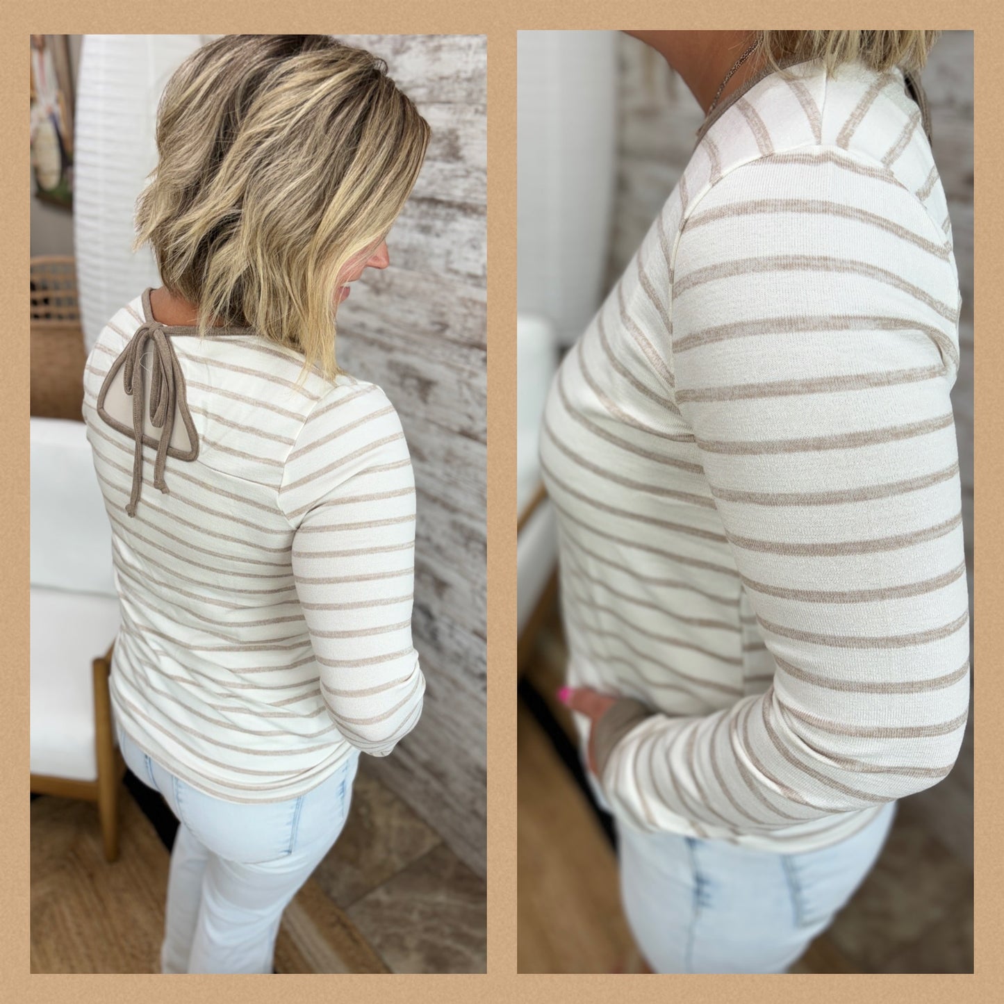 Ivory Striped Top with Tie Back