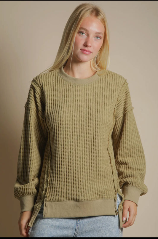 Olive Oversize Waffle Knit Top