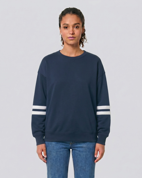 St. Nick's Enza Varsity Stripe Navy Crew~ Ladies
