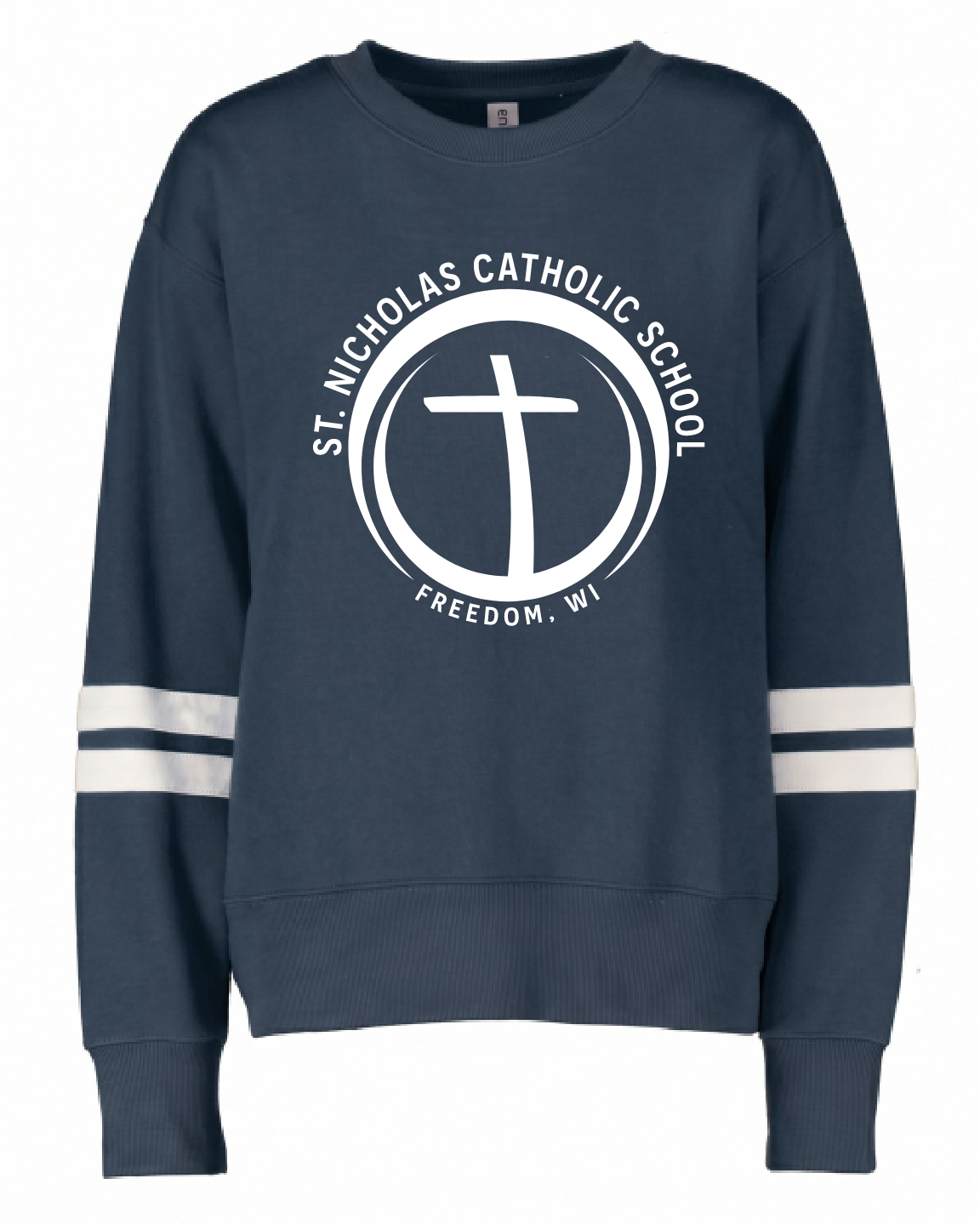 St. Nick's Enza Varsity Stripe Navy Crew~ Ladies