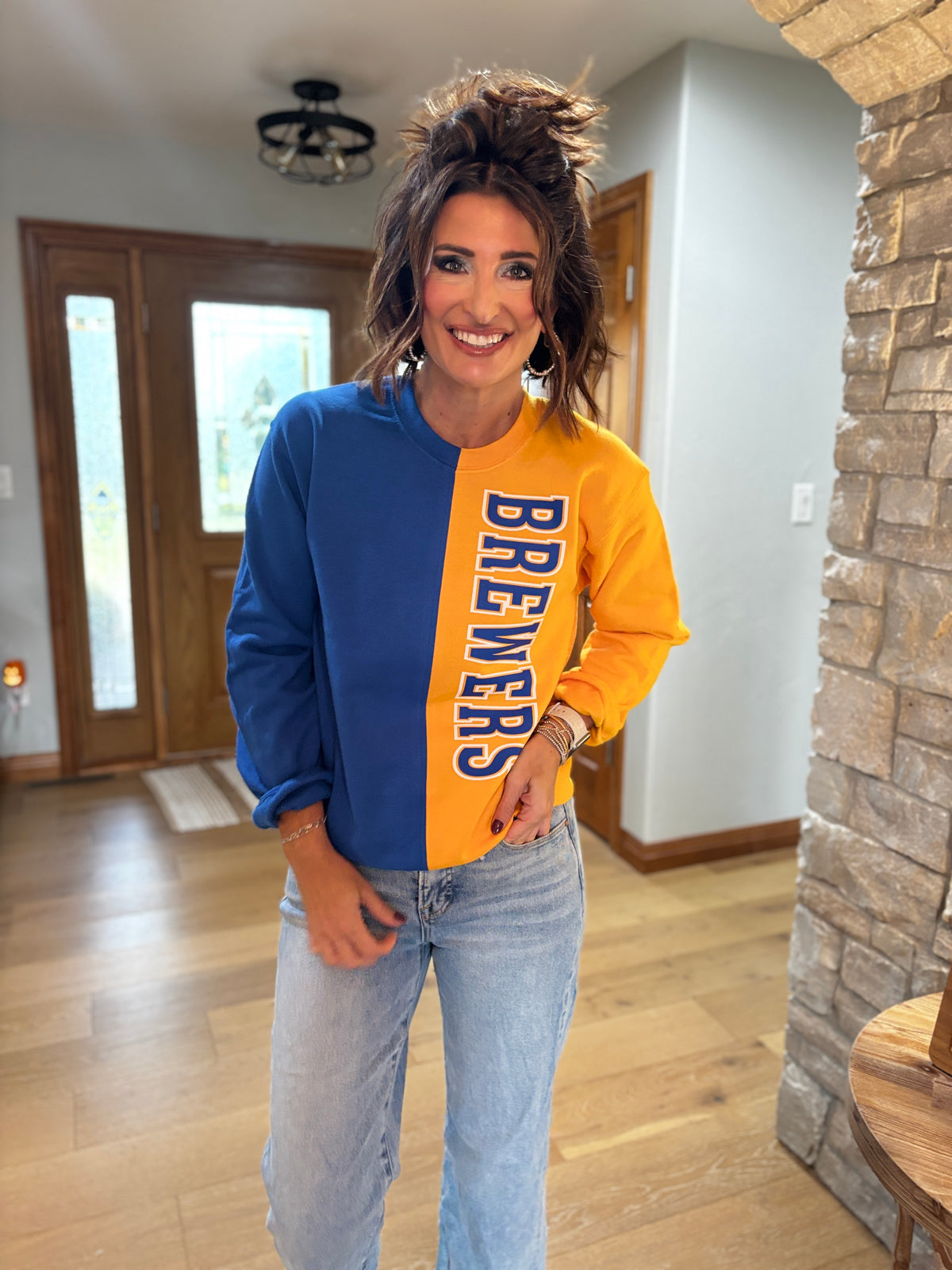 Brewers Two Tone Exclusive Gildan Royal/Gold Crew ~ Vertical Print
