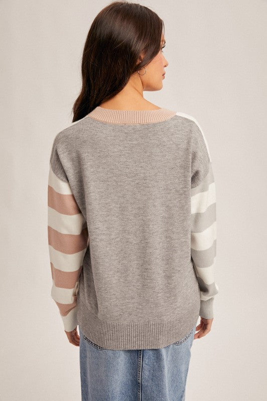 Taupe/Grey Color Block Stripe Sweater