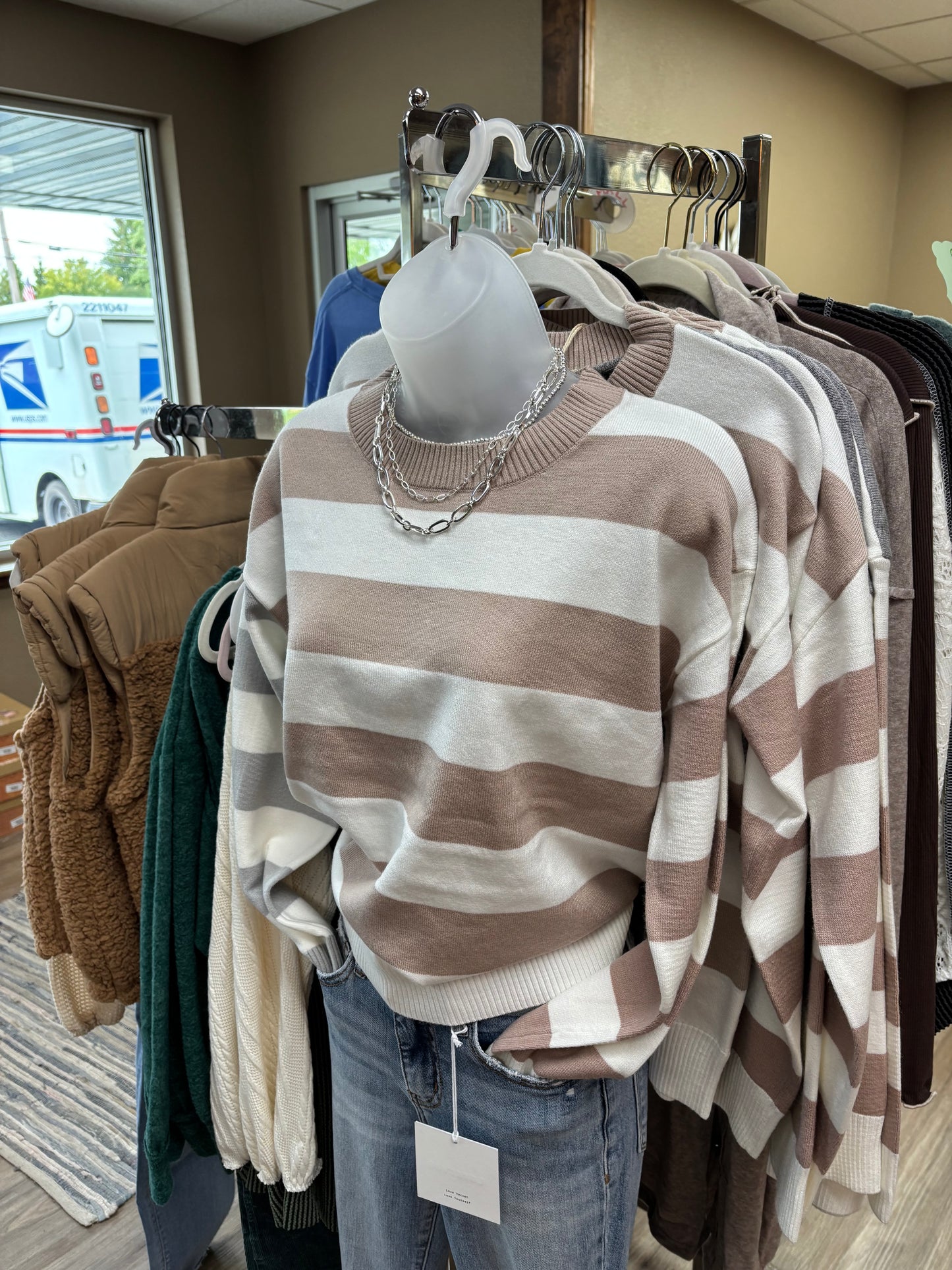 Taupe/Grey Color Block Stripe Sweater