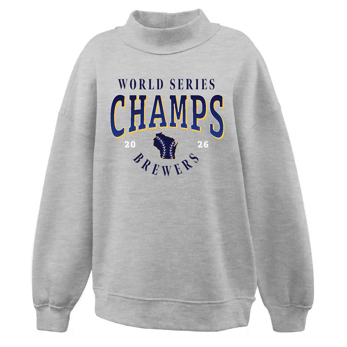 Brewers '26 CHAMPS Athletic Grey Pennant Juliet Mock Neck Crew ~ Ladies/Youth