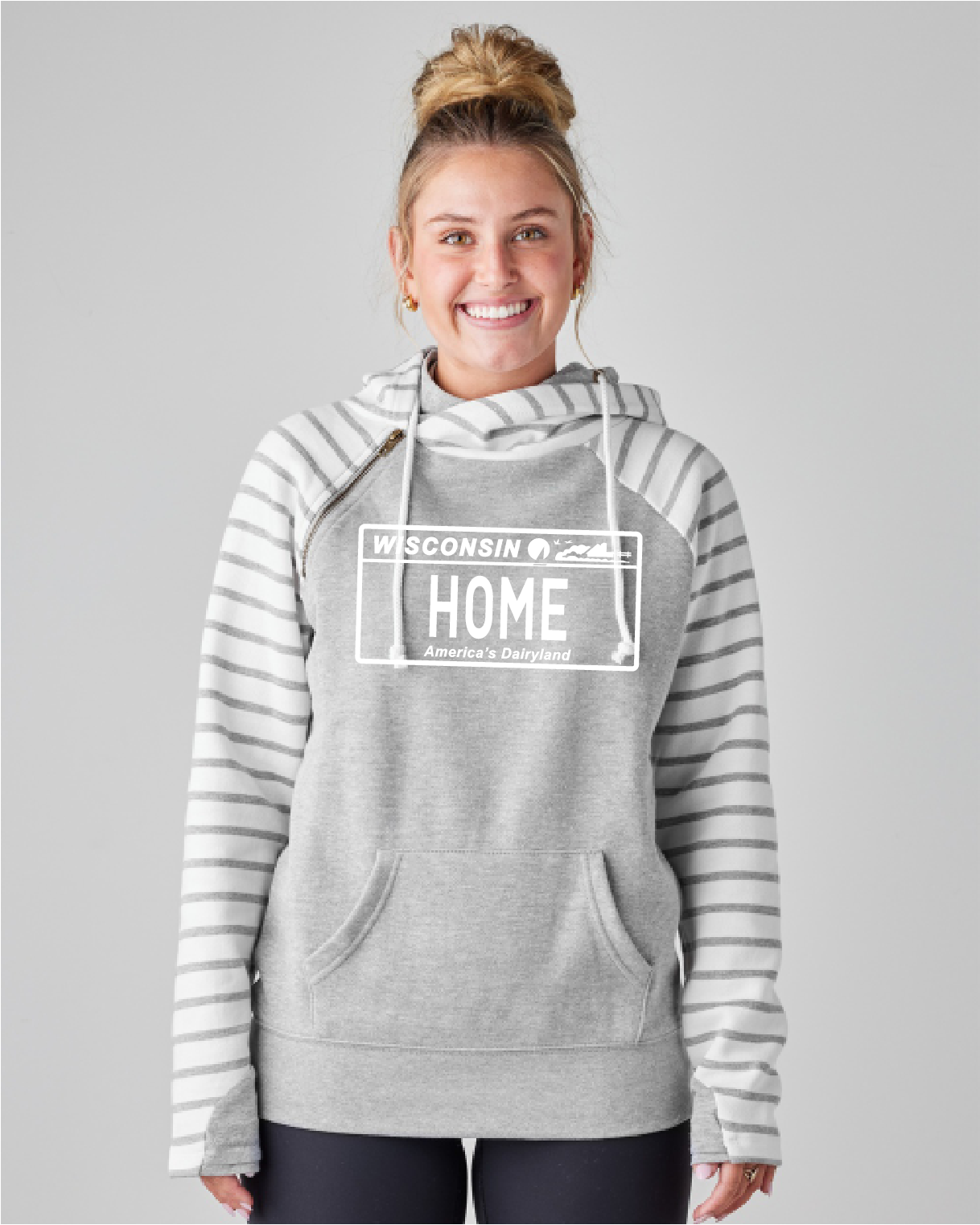 Enza Stripe Double Hoodie in Wisconsin Designs