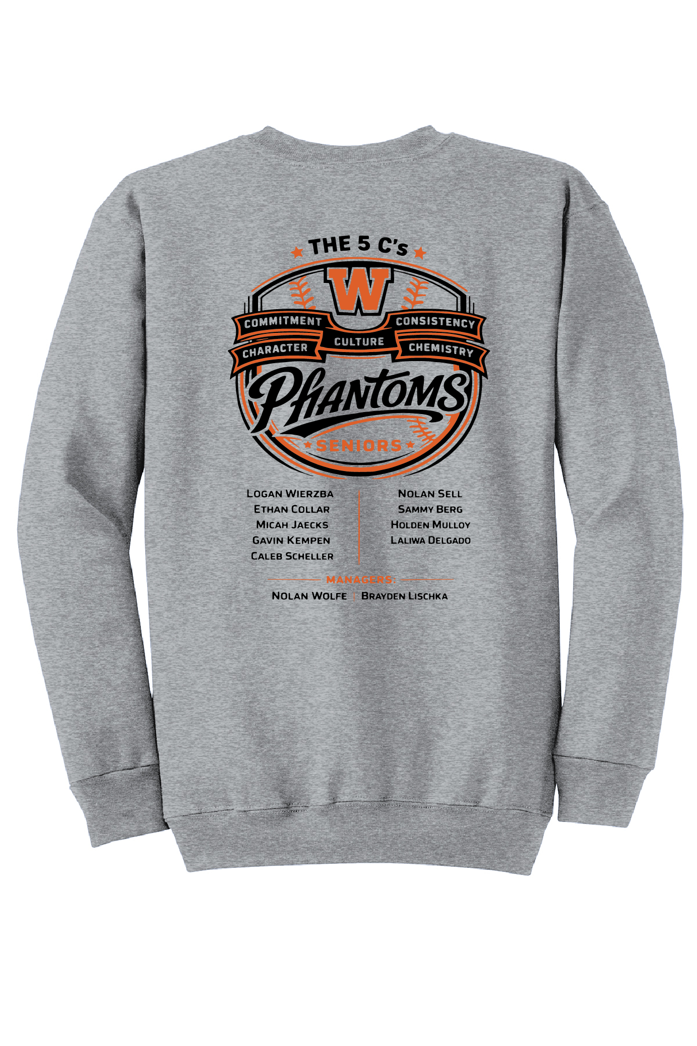 West DePere Senior Baseball Port & Company Athletic Grey Crew ~ Adult