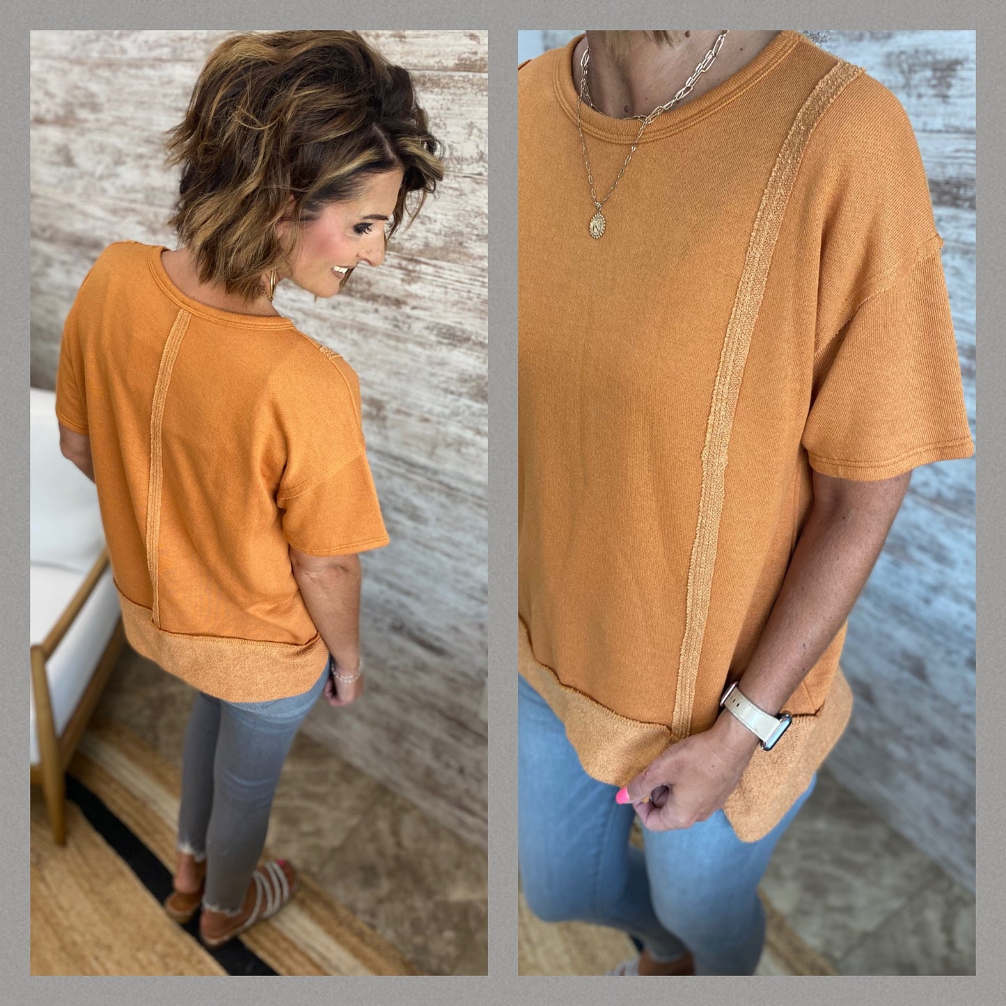 RAW EDGE SOLID SHORT SLEEVE RELAXED FIT TOP