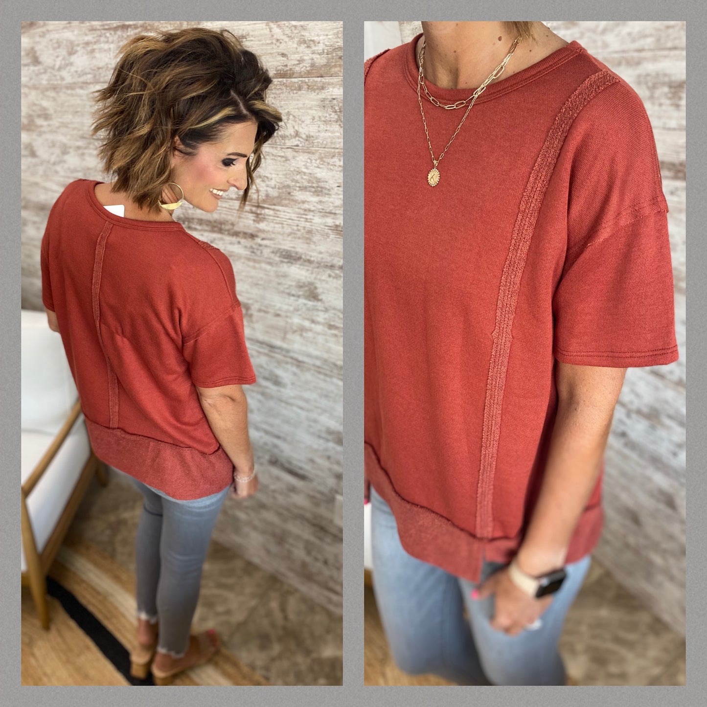 RAW EDGE SOLID SHORT SLEEVE RELAXED FIT TOP