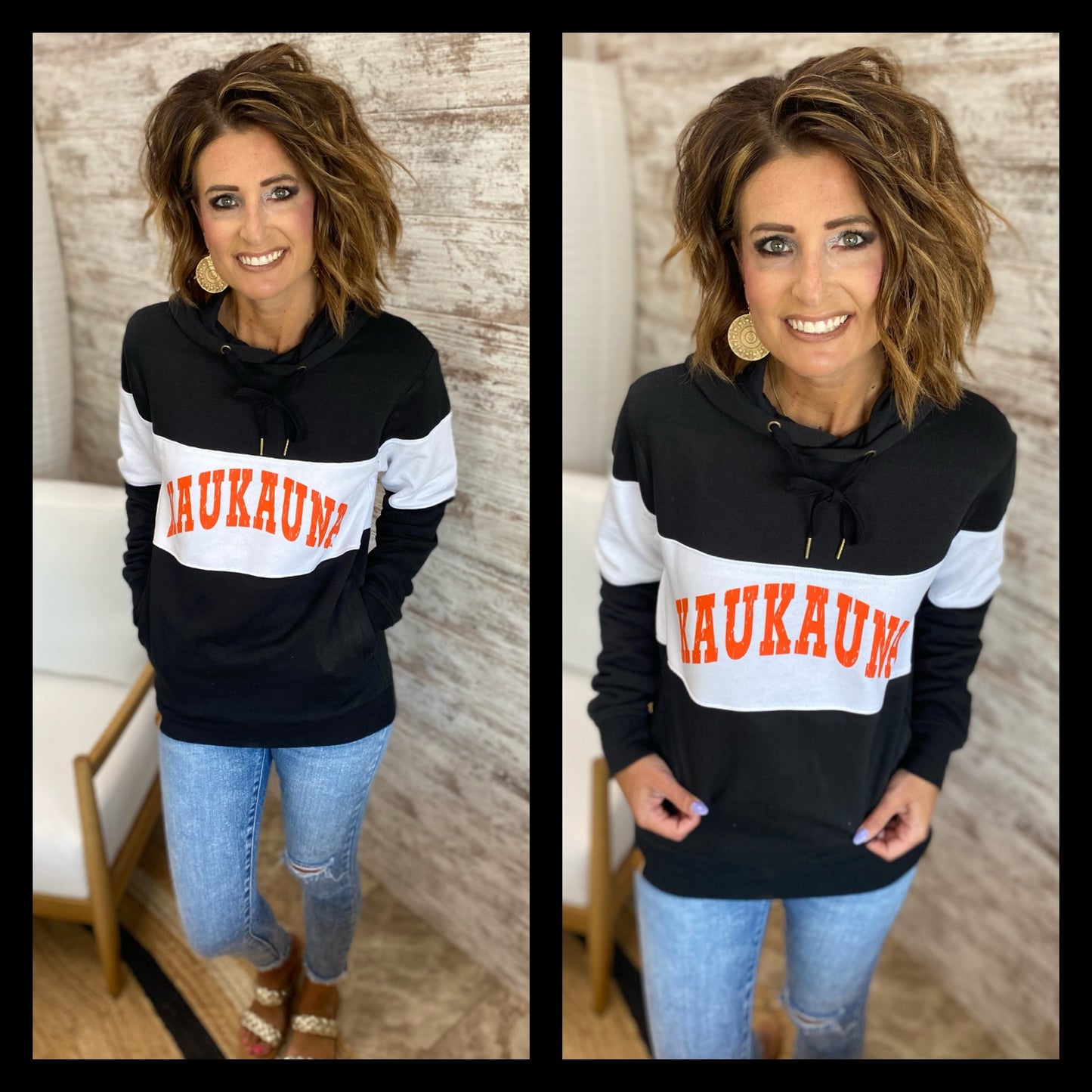 Kaukauna Black and White Colorblock Hoodie