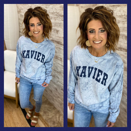 Xavier Ocean Blue Colorblast Crewneck