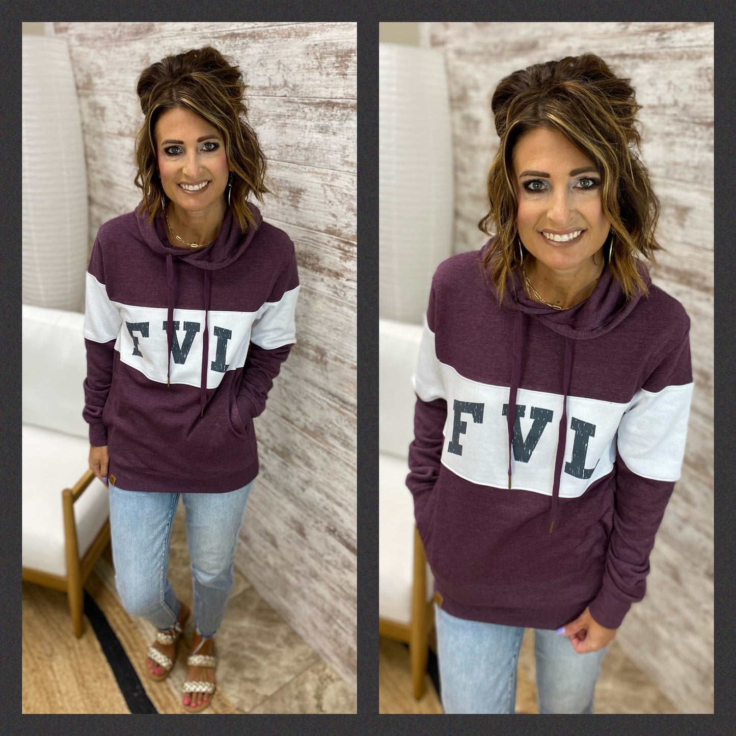 FVL Maroon and White Colorblock Hoodie