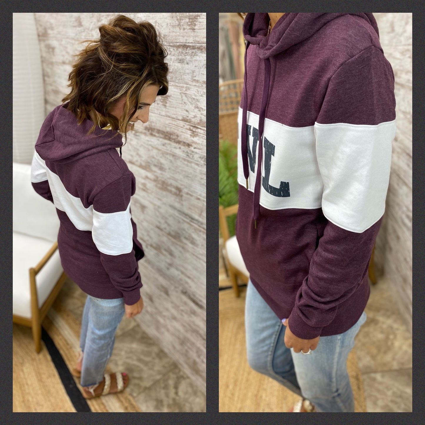 FVL Maroon and White Colorblock Hoodie