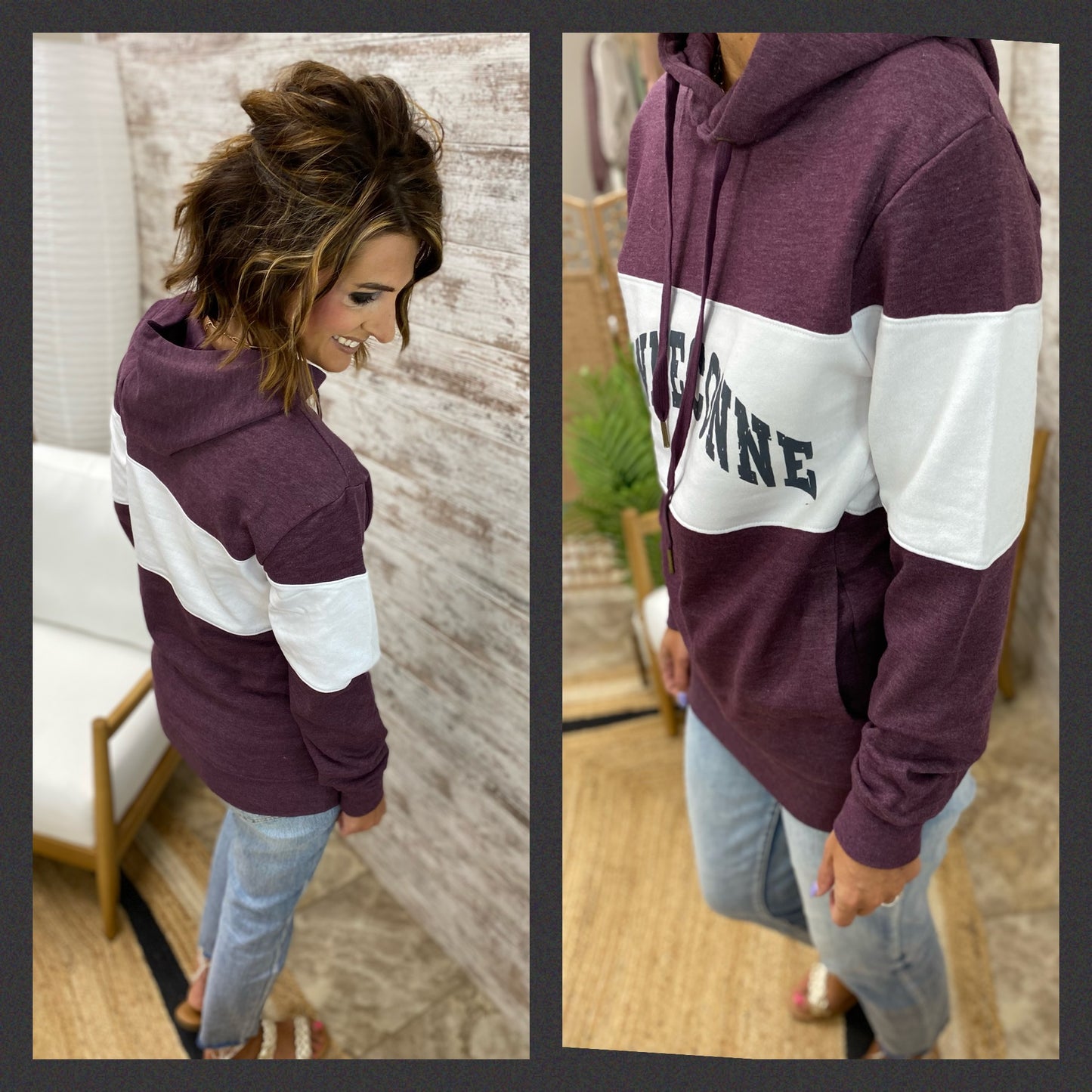 Winneconne Maroon and White Colorblock Hoodie