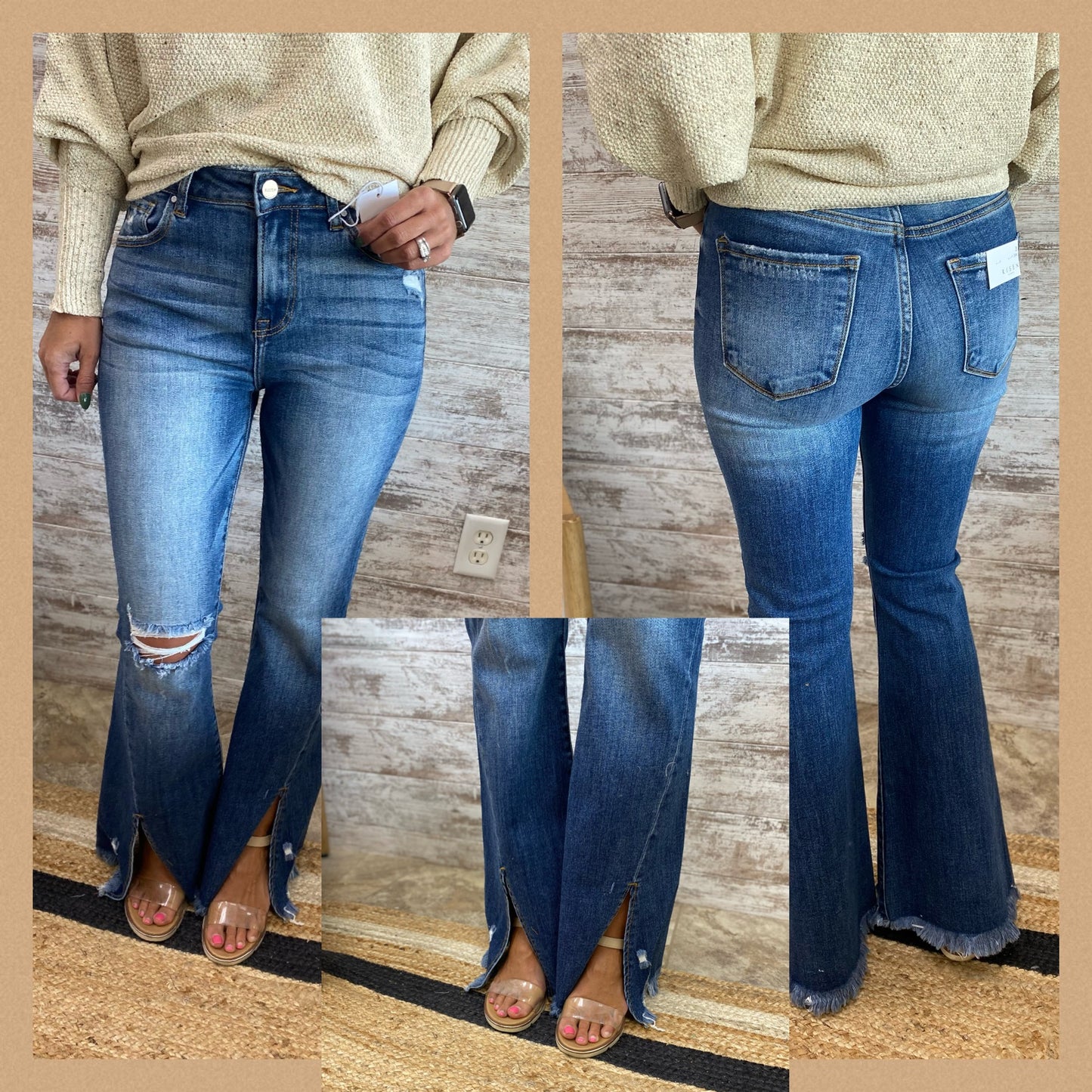 Risen High Rise Front Slit Frayed Jeans RDP5544