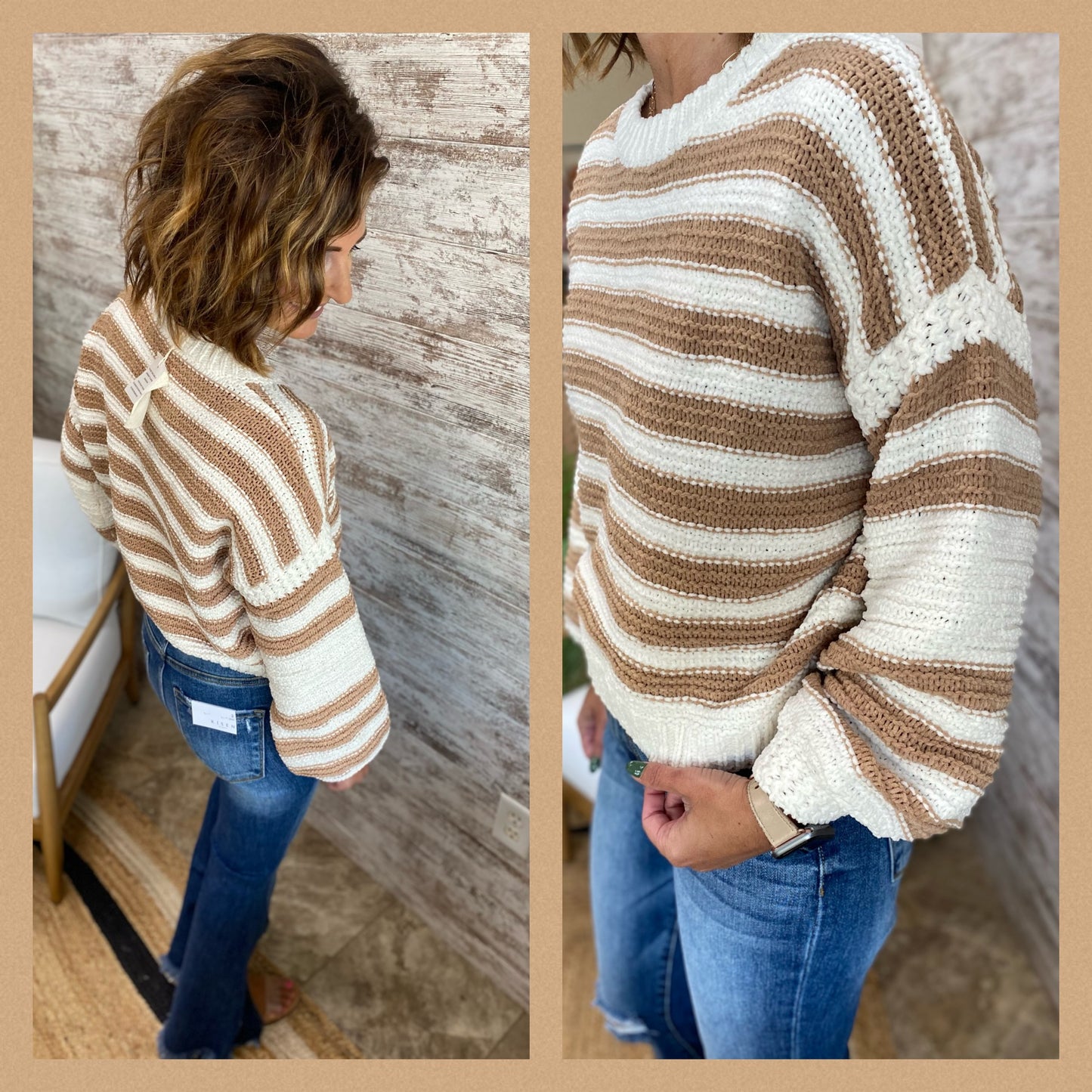 Taupe Chenille Striped Sweater
