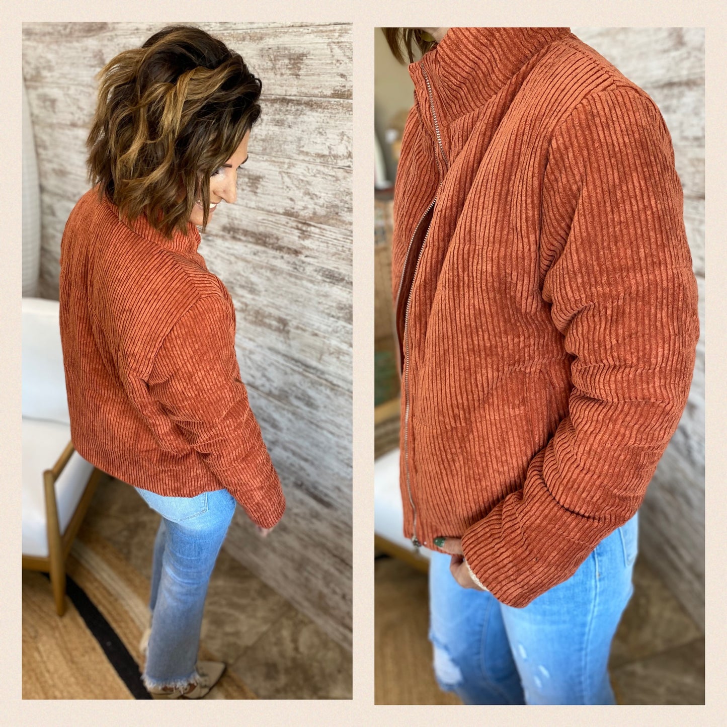 Rust Corduroy Puffer Jacket