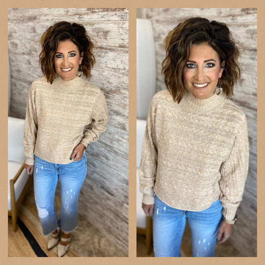 Taupe Dolman Sleeve Cable Knit Sweater