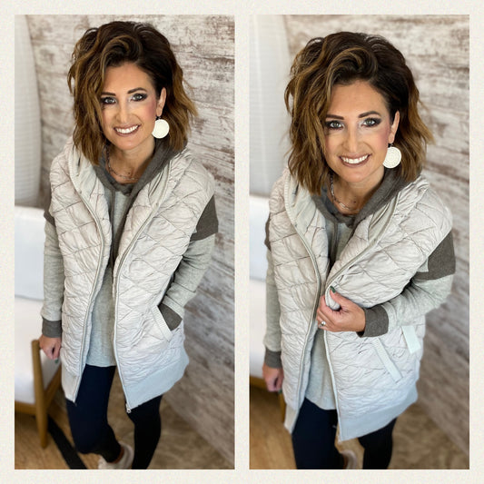 Taupe Oversized Quilted Vest