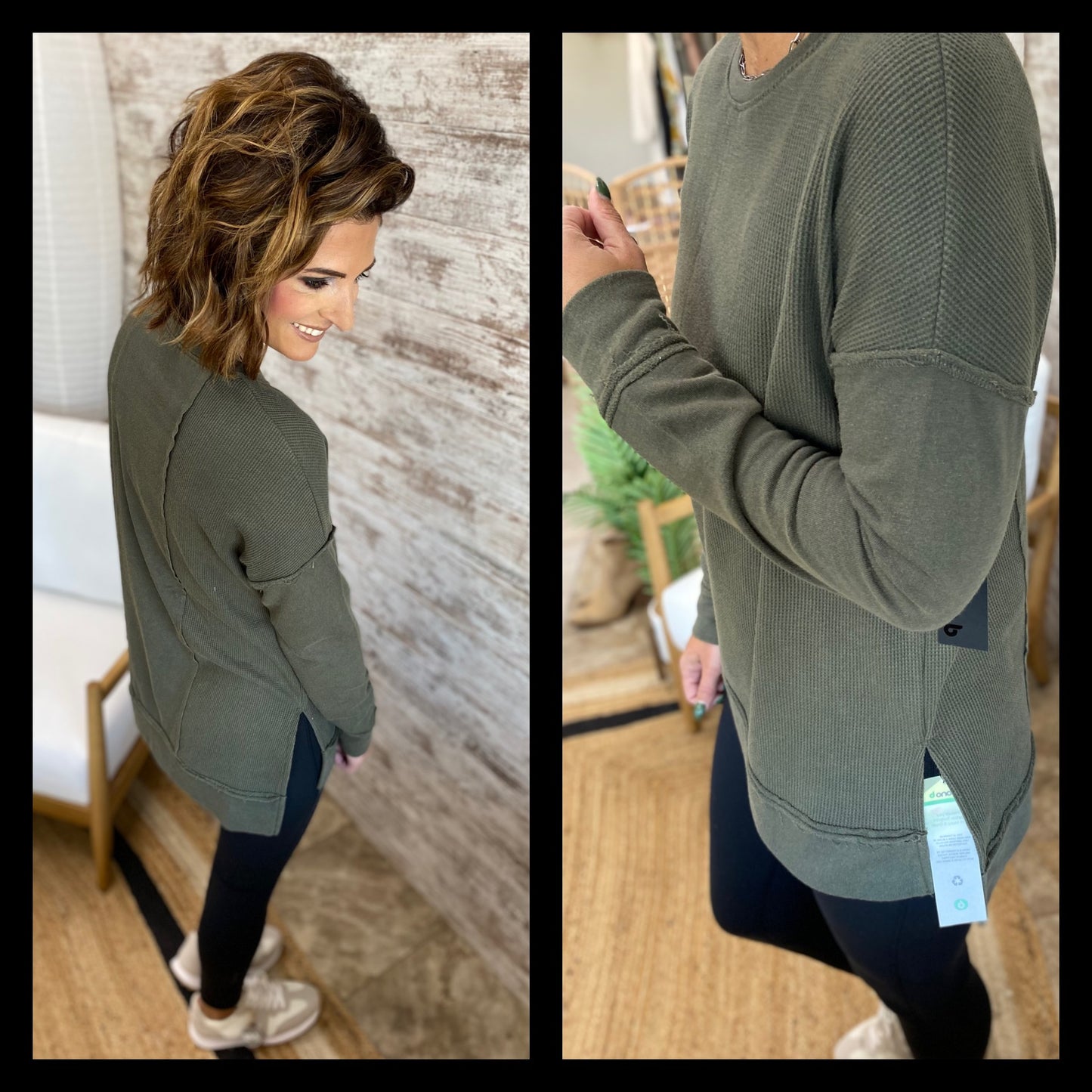 Waffle-Knit Pullover with Side Slits