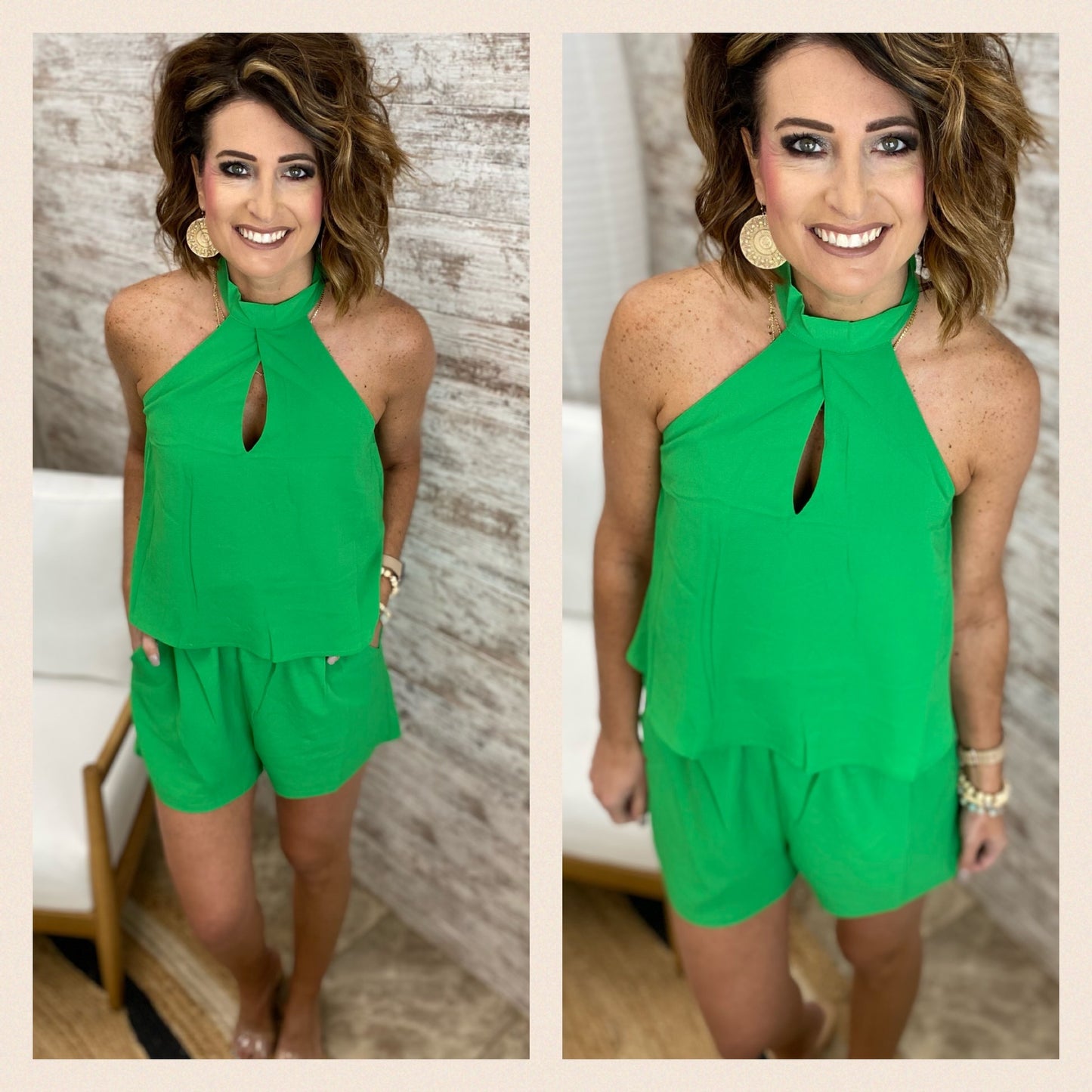 Solid Halter Top Romper with Pockets