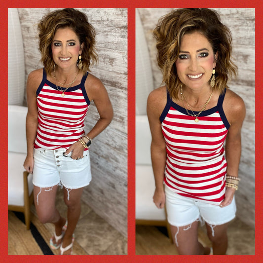 Red and White 4th of July Striped Tank