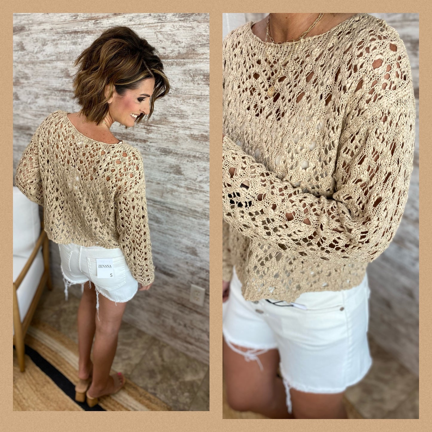 LATTE SOFT SHEER CROPPED SWEATER TOP WITH SCALLOP HEM
