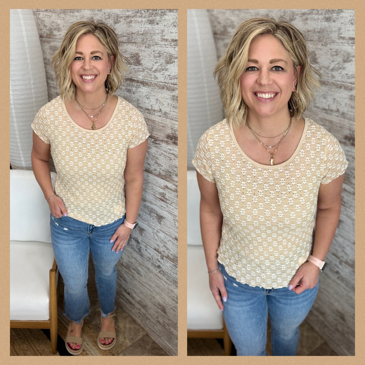 Taupe Floral Lace Top