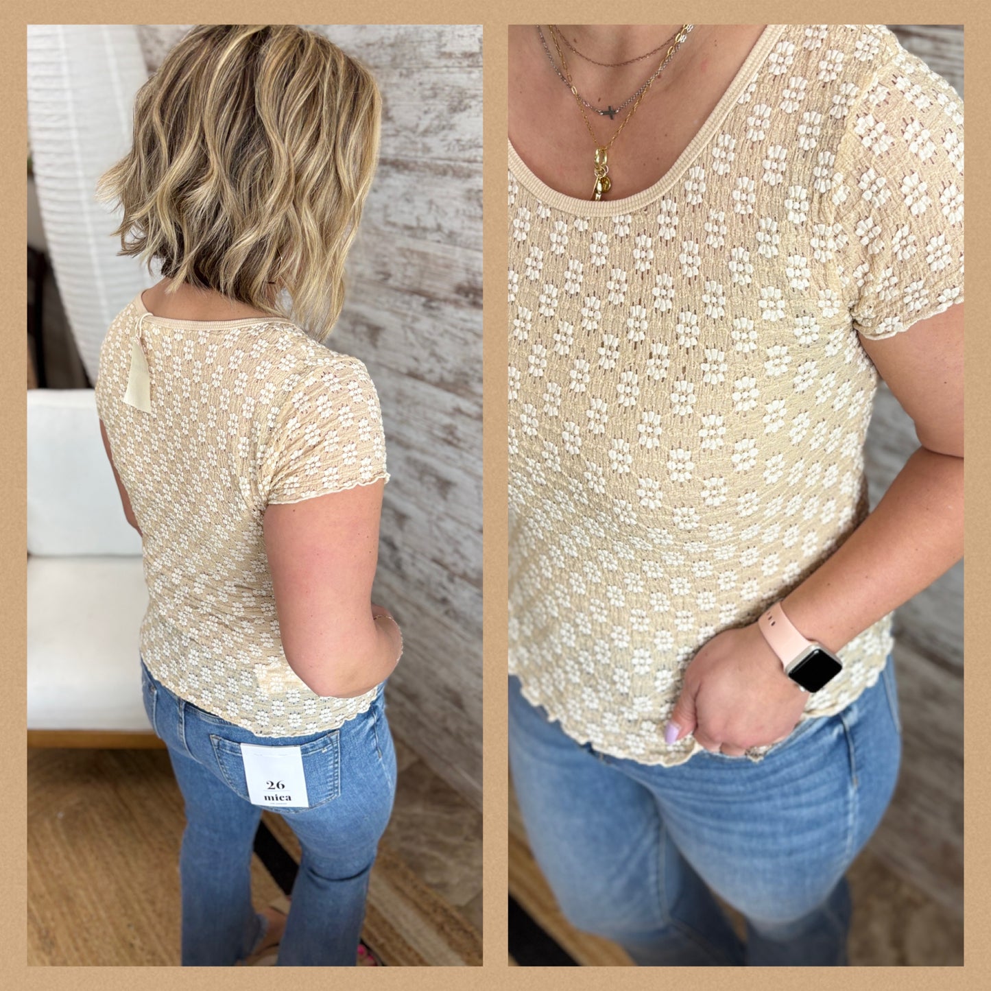 Taupe Floral Lace Top