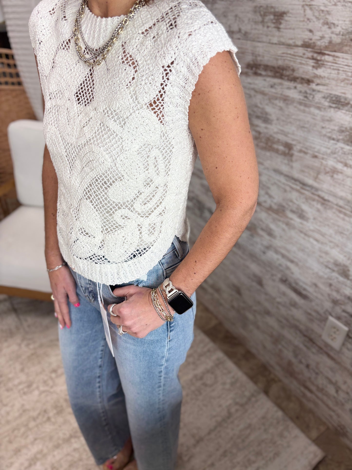 White Crochet Tank