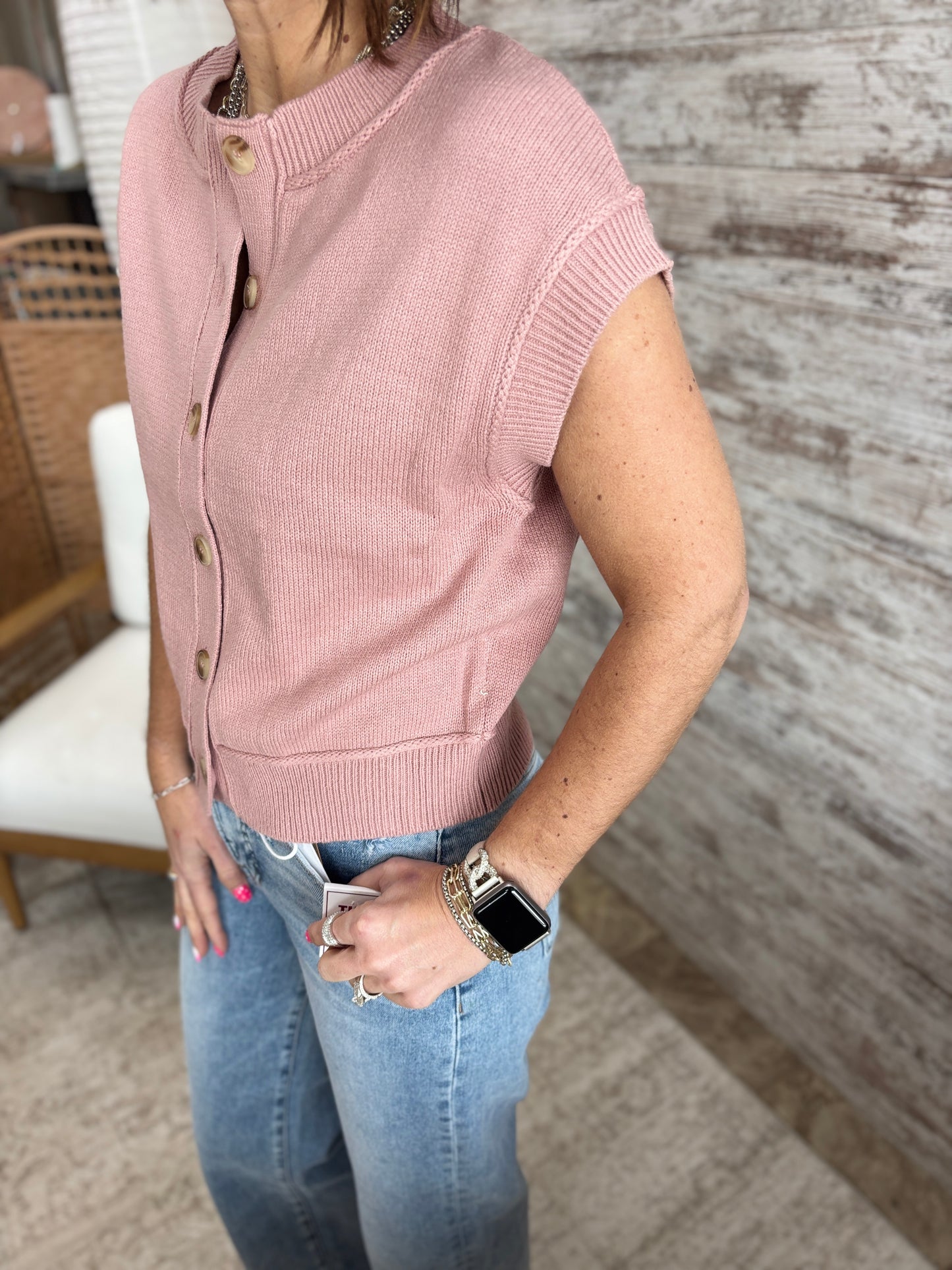 Light Mauve Ribbed Trim Cardigan **Restocked**