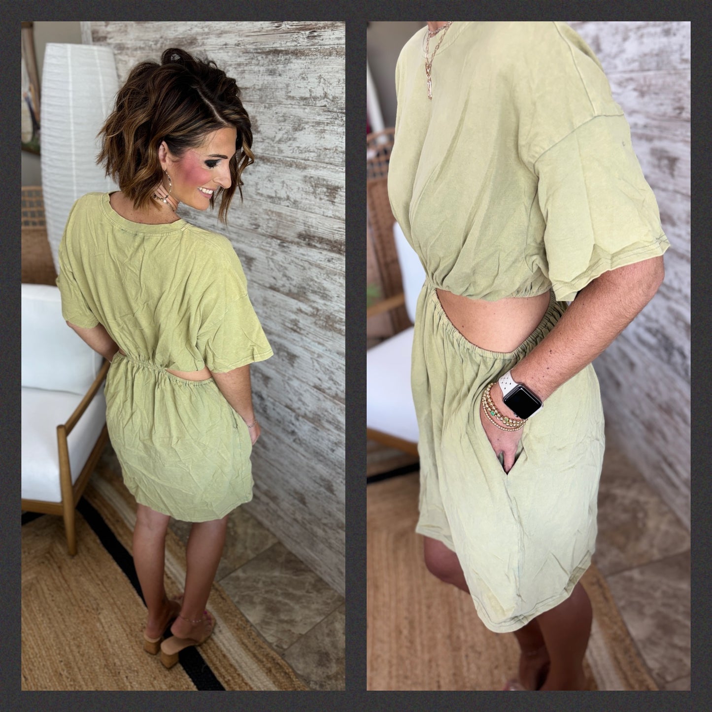 WASHED T-SHIRT DRESS WITH SIDE WAIST CUTOUT